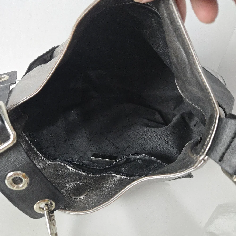 Silver and Black Leather Hobo Bag Purse